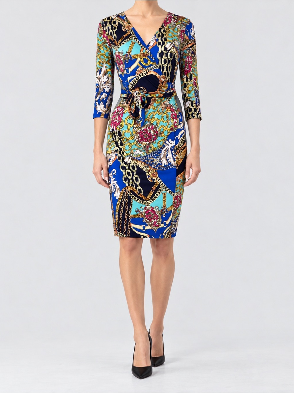 Joseph Ribkoff Baroque Print Faux Wrap Dress Size 6